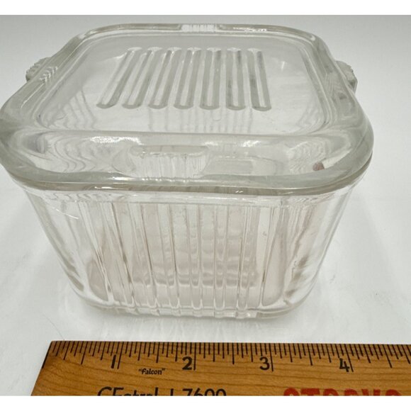 Vintage Clear Glass Refrigerator Ribbed Design Dish With Lid No Chips/Cracks - Picture 5 of 8